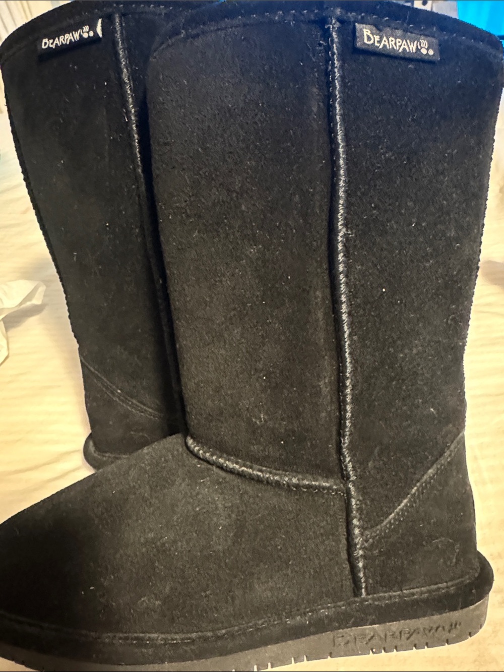 BearPaw Black Suede Tall Cozy Boots